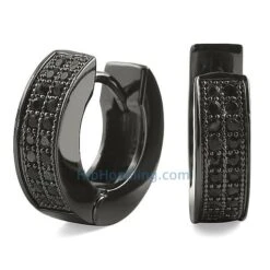 2 Row Huggie Black CZ Micro Pave Hoop Earrings