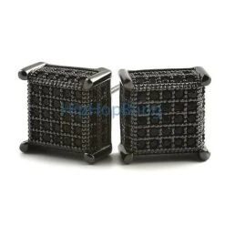 3D Cube CZ Black Bling Bling Earrings