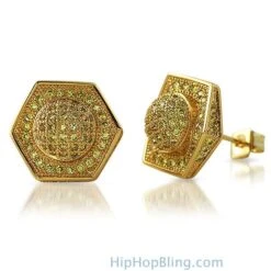 3D Domed Hexagon Lemonade CZ Hip Hop Earrings