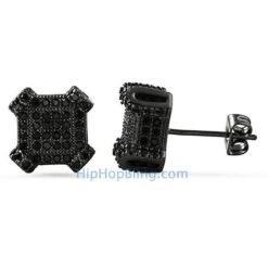 3D Edgy Box Black CZ Bling Bling Earrings