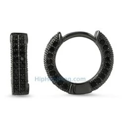 3D Hoop Earrings Black CZ Micro Pave