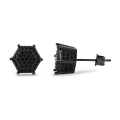 3D Pentagon Black CZ Hip Hop Earrings