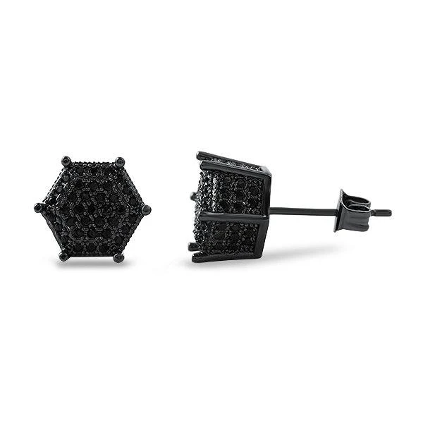 3D Pentagon Black CZ Hip Hop Earrings 1 3D Pentagon Black CZ Hip Hop Earrings