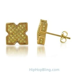 3D Pointed X Lemonade CZ Bling Bling Earrings