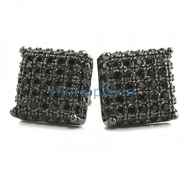 3D Square Black CZ Bling Bling Earrings 1 3D Square Black CZ Bling Bling Earrings