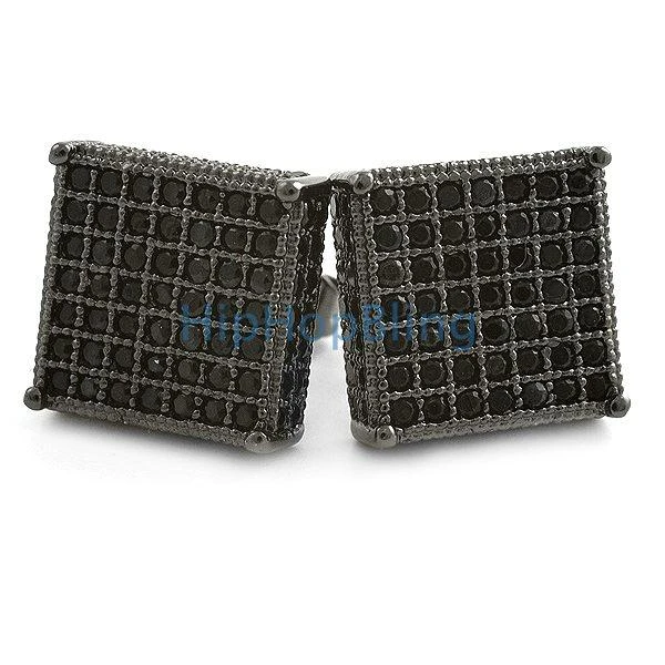 3D XL Box Black CZ Micro Pave Hip Hop Earrings 1 3D XL Box Black CZ Micro Pave Hip Hop Earrings