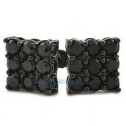 9 Stone Box Black CZ Bling Bling Earrings