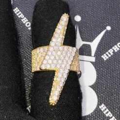 .925 Silver 3D Lightning Bolt Iced Out Hip Hop Ring