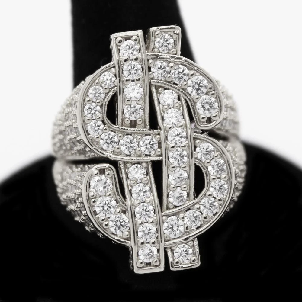 .925 Silver Cash Money Dollar Sign CZ Hip Hop Bling Ring 4 .925 Silver Cash Money Dollar Sign CZ Hip Hop Bling Ring - Image 4