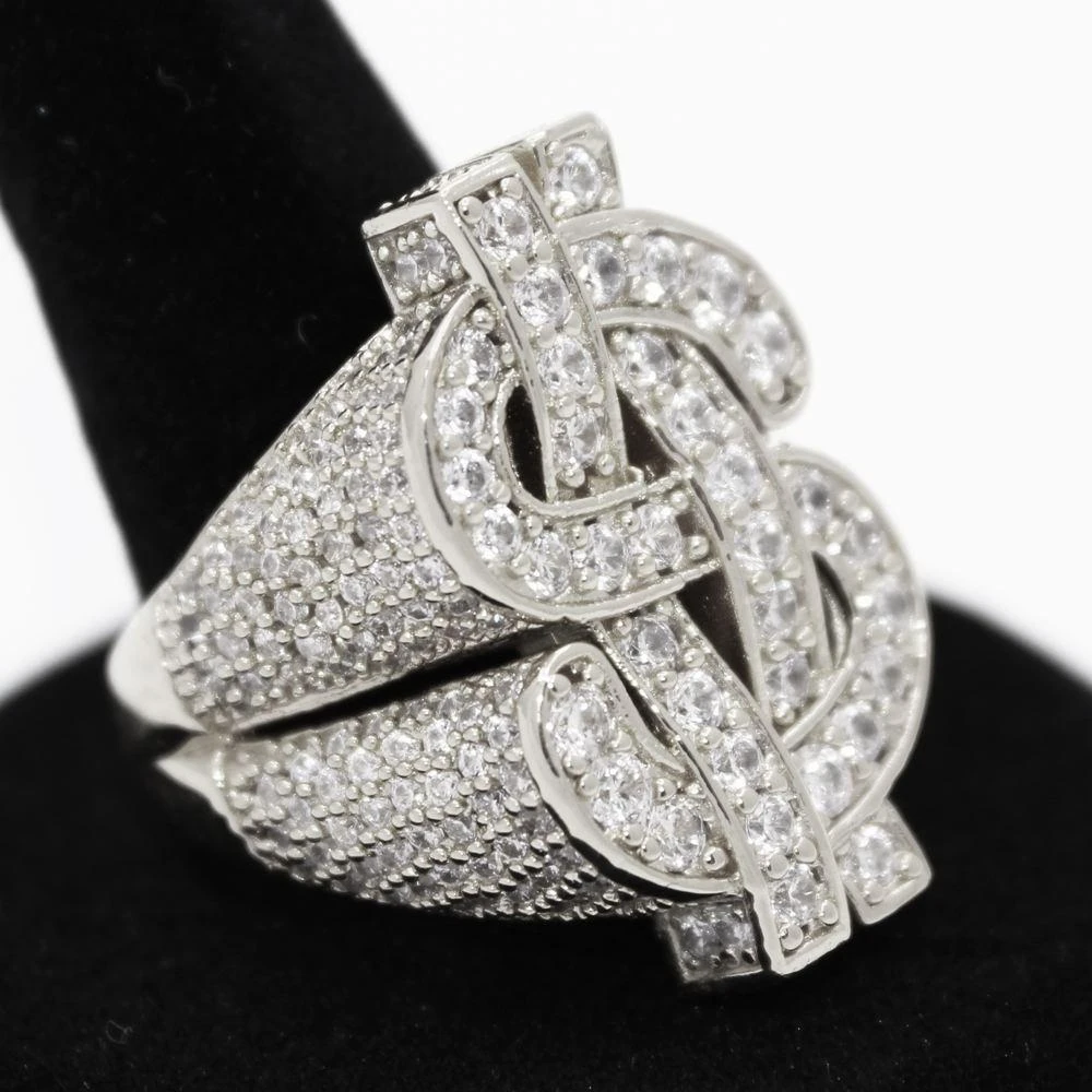 .925 Silver Cash Money Dollar Sign CZ Hip Hop Bling Ring 3 .925 Silver Cash Money Dollar Sign CZ Hip Hop Bling Ring - Image 3