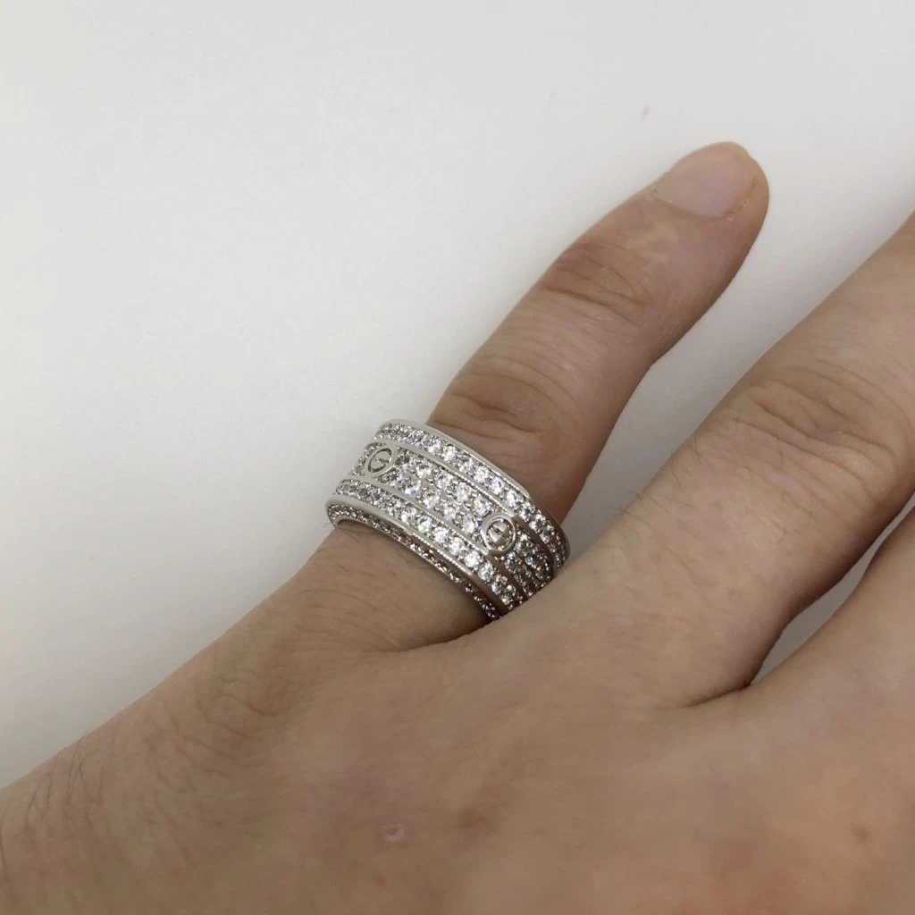 .925 Silver Eternity Band Flathead CZ Rhodium Bling Bling Ring 4 .925 Silver Eternity Band Flathead CZ Rhodium Bling Bling Ring - Image 4