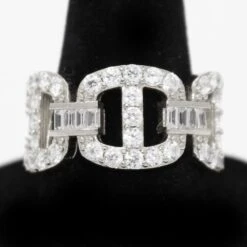 .925 Sterling Silver Baguette Mariner CZ Hip Hop Bling Ring