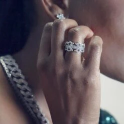 .925 Sterling Silver Byzantine CZ Hip Hop Bling Ring