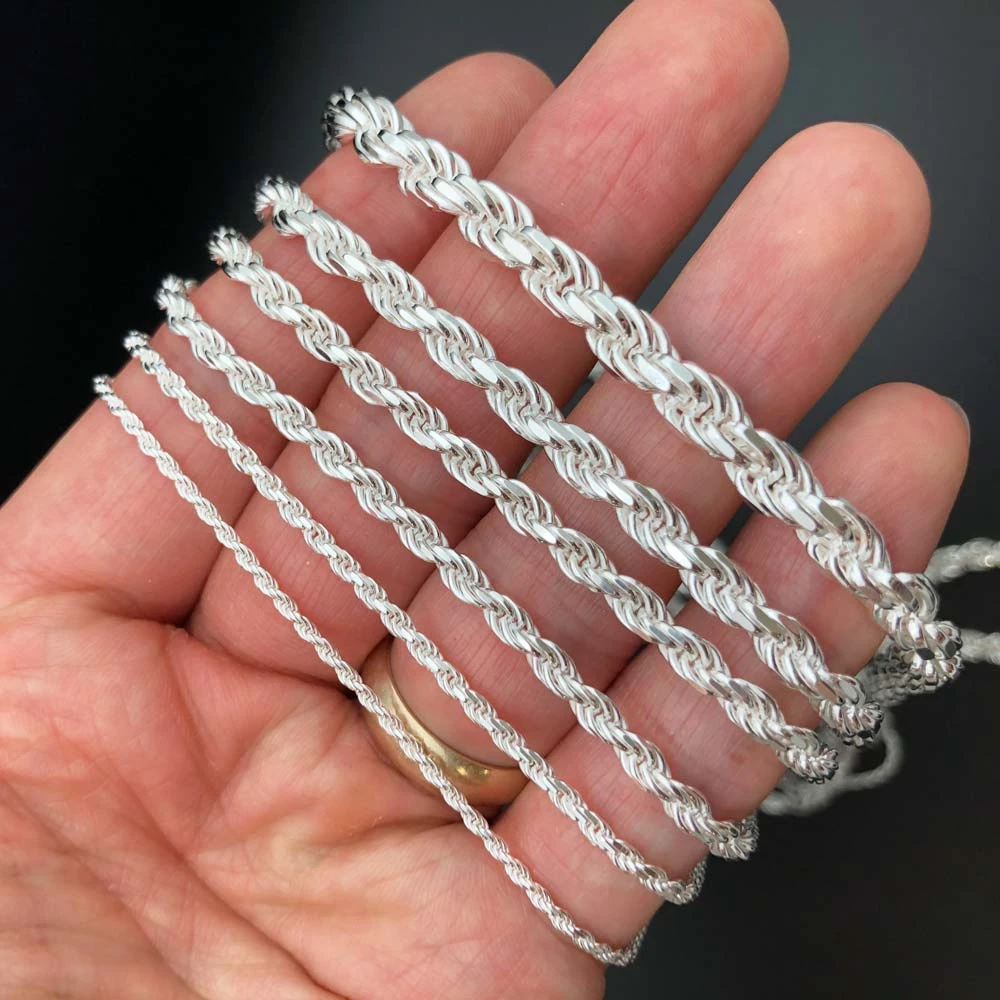 .925 Sterling Silver Diamond Cut Rope Chain / Bracelet 7 .925 Sterling Silver Diamond Cut Rope Chain / Bracelet - Image 7