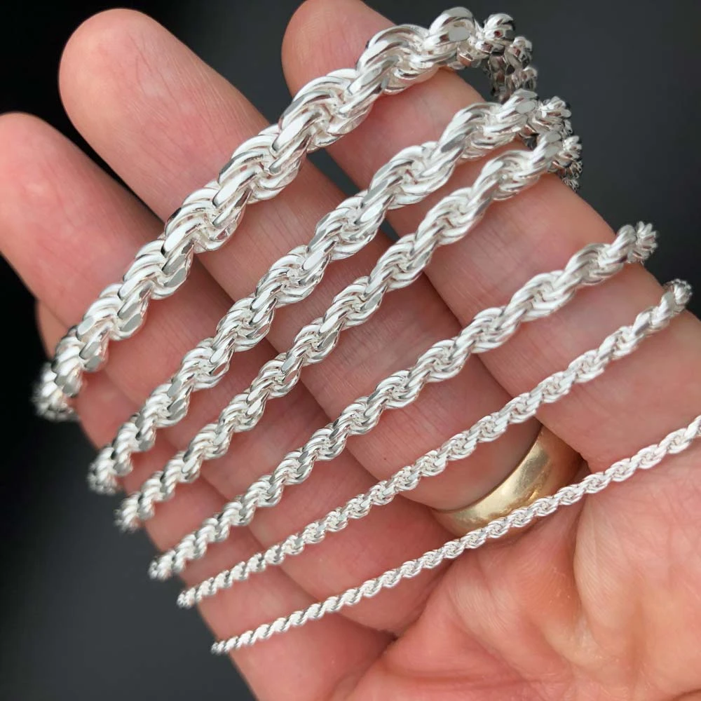 .925 Sterling Silver Diamond Cut Rope Chain / Bracelet 2 .925 Sterling Silver Diamond Cut Rope Chain / Bracelet - Image 2