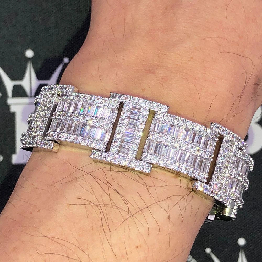 Baguette Bar Link Custom VVS Iced Out Hip Hop Bracelet 3 Baguette Bar Link Custom VVS Iced Out Hip Hop Bracelet - Image 3