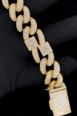 Baguette Cluster & Pave Cuban CZ Iced Out Hip Hop Bracelet -Jewelry Sales Store baguette cluster pave cuban cz iced out hip hop bracelet yellow gold 8 hiphopbling 396763