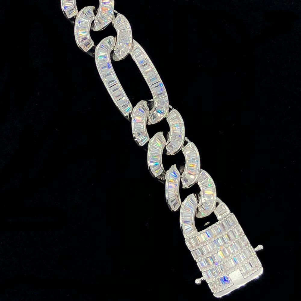 Baguette Figaro Link CZ Iced Out Hip Hop Bracelet 4 Baguette Figaro Link CZ Iced Out Hip Hop Bracelet - Image 4