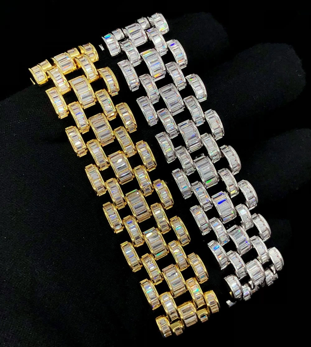Baguette Jubilee CZ Iced Out Hip Hop Bling Bracelet 1 Baguette Jubilee CZ Iced Out Hip Hop Bling Bracelet