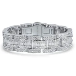 Baguette Oyster Link Custom CZ Iced Out Hip Hop Bracelet -Jewelry Sales Store baguette oyster link custom cz iced out hip hop bracelet white gold 8 hiphopbling 270423