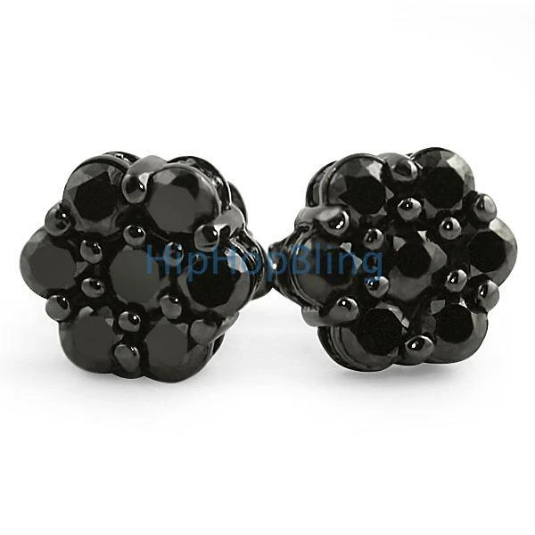 Big Cluster 3D Black CZ Bling Bling Earrings 1 Big Cluster 3D Black CZ Bling Bling Earrings