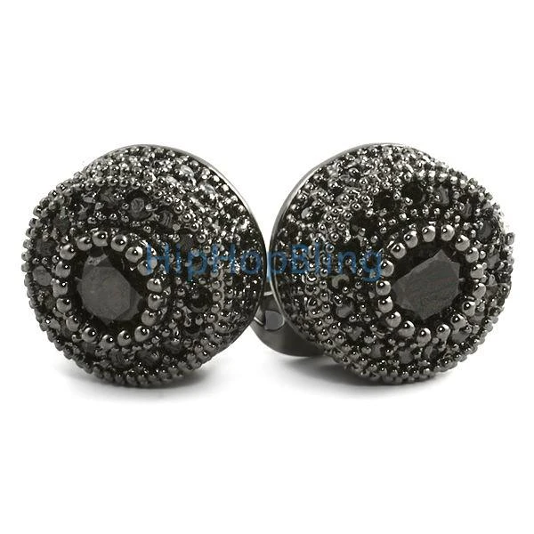 Black CZ Mega 3D Cluster Iced Out Earrings 1 Black CZ Mega 3D Cluster Iced Out Earrings