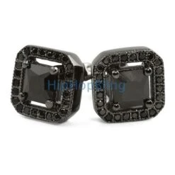 Black CZ Princess Ice Island Bling Bling Earrings