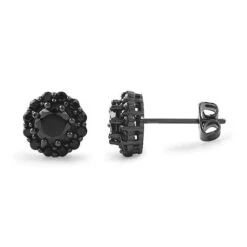 Black Flower Bling Bling CZ Earrings