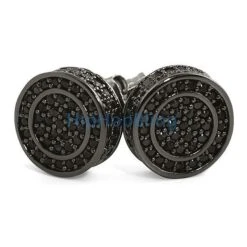 Black Large 3D Circle CZ Micro Pave Iced Earrings