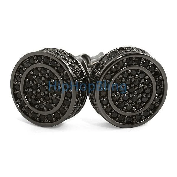 Black Large 3D Circle CZ Micro Pave Iced Earrings 1 Black Large 3D Circle CZ Micro Pave Iced Earrings
