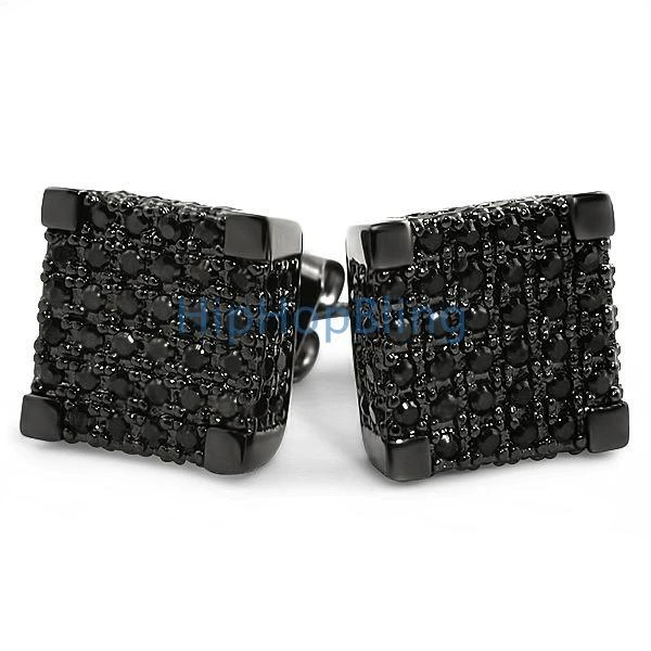 Black Large 3D Cube CZ Bling Bling Earrings 1 Black Large 3D Cube CZ Bling Bling Earrings