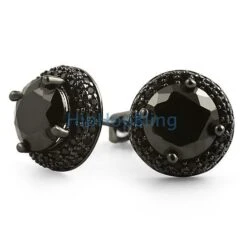 Black Solitaire Center Micro Pave Border CZ Earrings