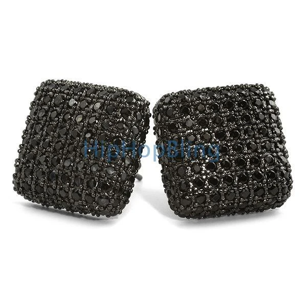 Black XL Rounded 3D Box Bling Bling Earrings 1 Black XL Rounded 3D Box Bling Bling Earrings