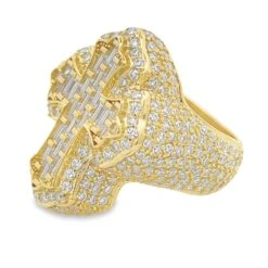 Budded Cross Emerald 7.60cttw VVS Moissanite Ring .925 Sterling Silver