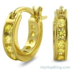 Channel Hoop Lemonade Canary CZ Bling Bling Earrings