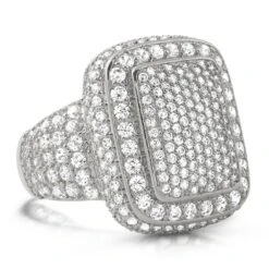 Cocktail Chunky Ice Bling Bling CZ Mens Ring In Rhodium