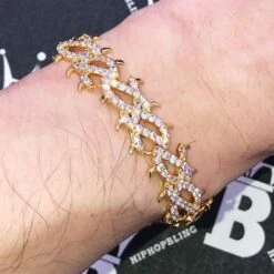 Crown Of Thorns VVS CZ Iced Out Hip Hop Bracelet -Jewelry Sales Store crown of thorns vvs cz iced out hip hop bracelet yellow gold 8 hiphopbling 118261