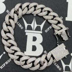 Cuban Moissanite Bracelet Iced Out Lock 15MM .925 Sterling Silver -Jewelry Sales Store cuban moissanite bracelet iced out lock 15mm 925 sterling silver hiphopbling 629304