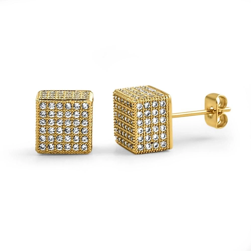 Cube Gold CZ Hip Hop Bling Bling Earrings 1 Cube Gold CZ Hip Hop Bling Bling Earrings