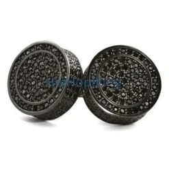 Custom Black 3D Circle CZ Bling Bling Earrings