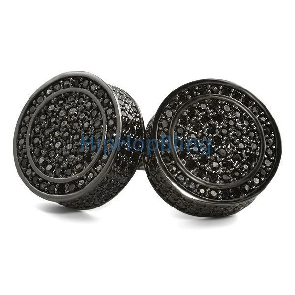 Custom Black 3D Circle CZ Bling Bling Earrings 1 Custom Black 3D Circle CZ Bling Bling Earrings