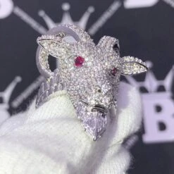 GOAT Iced Out Hip Hop Bling Ring -Jewelry Sales Store goat iced out hip hop bling ring white gold 7 hiphopbling 337064