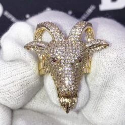 GOAT Iced Out Hip Hop Bling Ring -Jewelry Sales Store goat iced out hip hop bling ring yellow gold 7 hiphopbling 739948