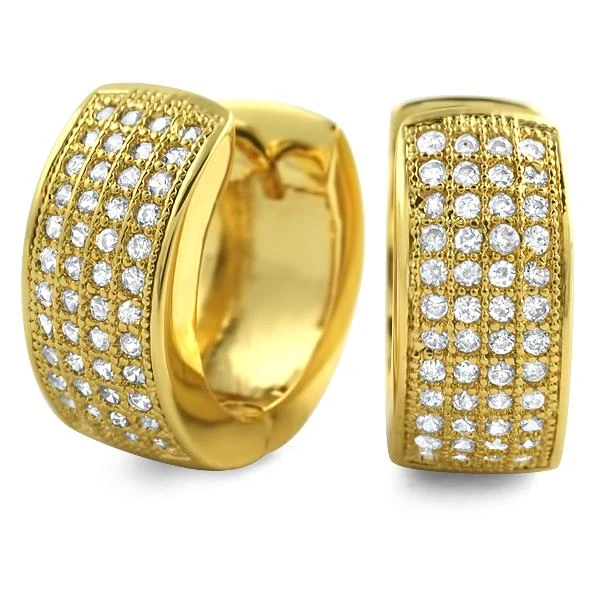 Gold Thick 4 Row Hoops CZ Huggie Earrings 1 Gold Thick 4 Row Hoops CZ Huggie Earrings