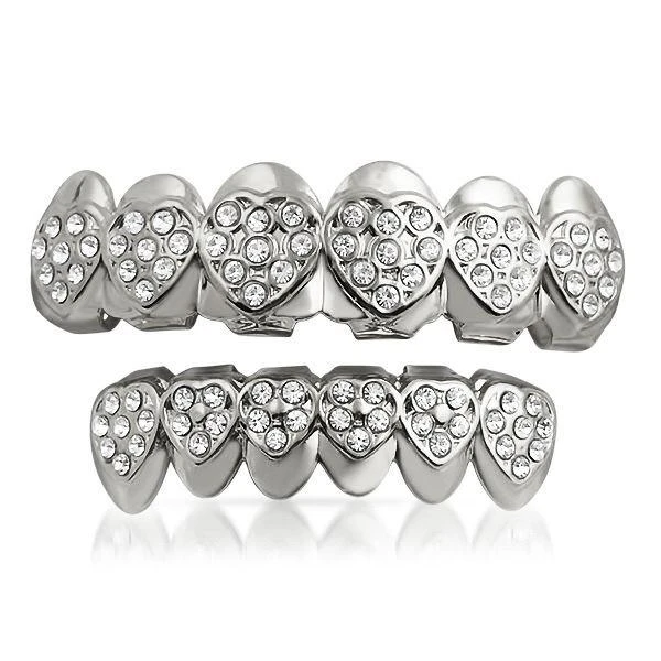 Heart Teeth Silver Grillz Top Bottom Set 1 Heart Teeth Silver Grillz Top Bottom Set