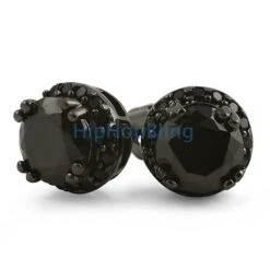 Ice Border Solitaire Black CZ Bling Bling Earrings