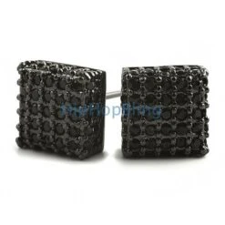 Large 3D Box Black CZ Iced Out Earrings