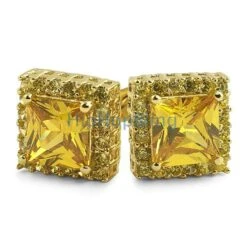 Lemonade Princess Cut CZ Ice Border Bling Bling Earrings