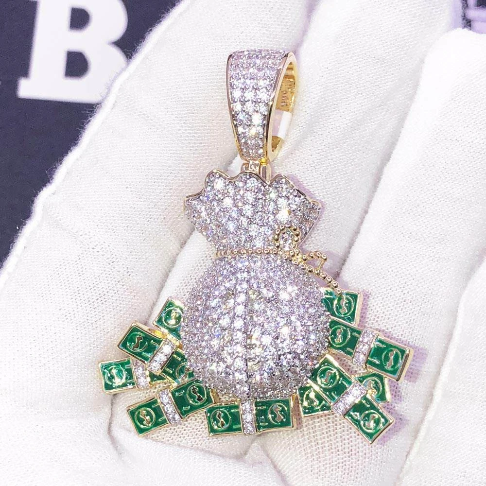 Money Bag Cash Pouring CZ Hip Hop Bling Bling Pendant 2 Money Bag Cash Pouring CZ Hip Hop Bling Bling Pendant - Image 2