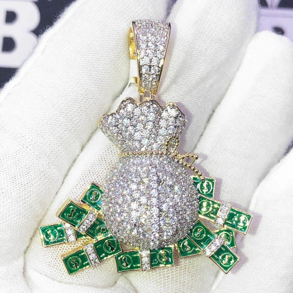 Money Bag Cash Pouring CZ Hip Hop Bling Bling Pendant 1 Money Bag Cash Pouring CZ Hip Hop Bling Bling Pendant